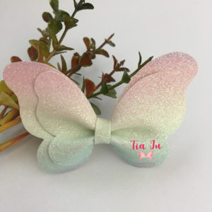 Borboleta glitter fino (rosa, amarelo e verde)