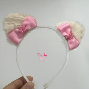 Tiara orelhinhas de pelúcia marfim