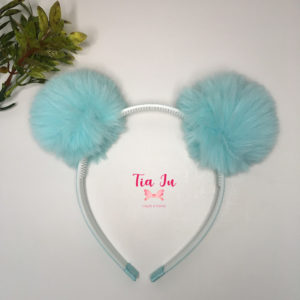 Tiara pompons de pelúcia azul tiffany