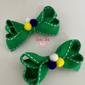 Par de laço (P) verde com pompons Copa