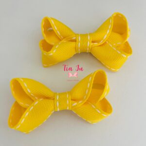 Par de laço boutique amarelo com pesponto branco