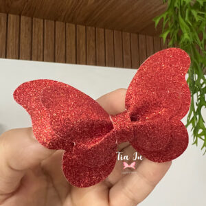 Borboleta glitter fino vermelha