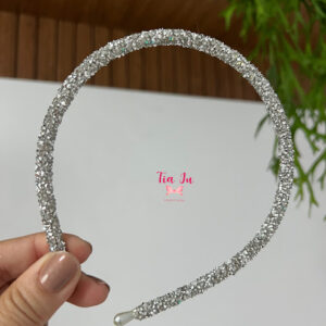 Tiara de tubo de strass prata