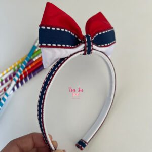 Tiara laço em pé (vermelho, azul e branco)