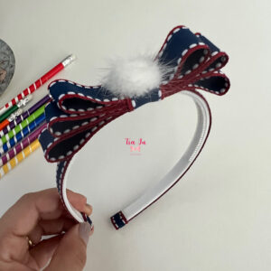 Tiara laço chanel azul pespontado