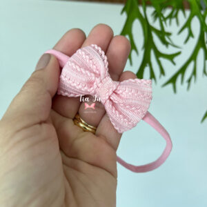 Faixa com laço de fita rendada rosa claro (PP)