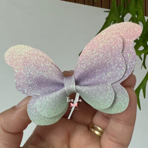 Borboleta glitter fino (rosa, lilás e verde)