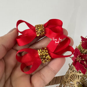 Par de laço boutique vermelho e dourado