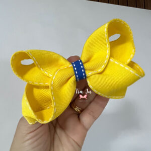 Laço boutique amarelo e azul pespontado (G)